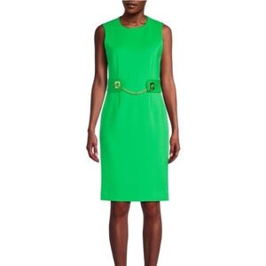 Halston Women's Kelly Parakeet Green Gold Hardware Toggle Belt Dress Crew